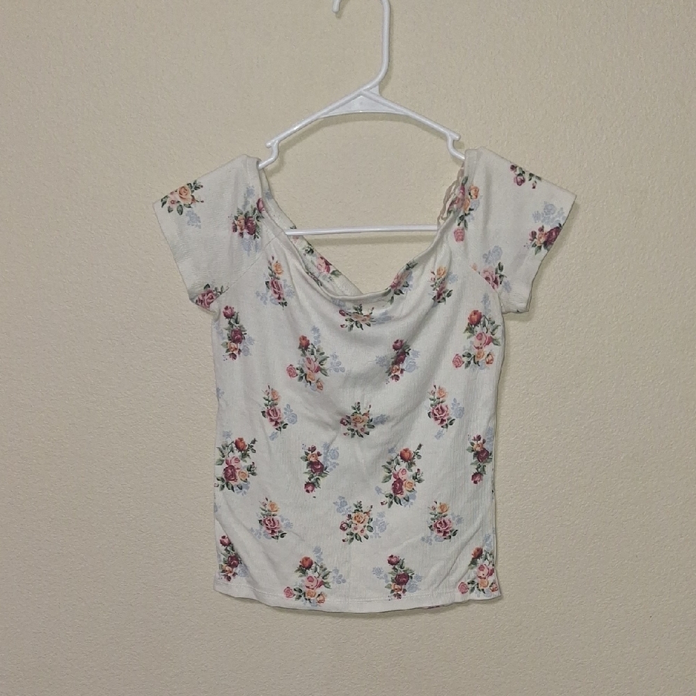 Polly & Esther Floral Print Blouse - White and Pink